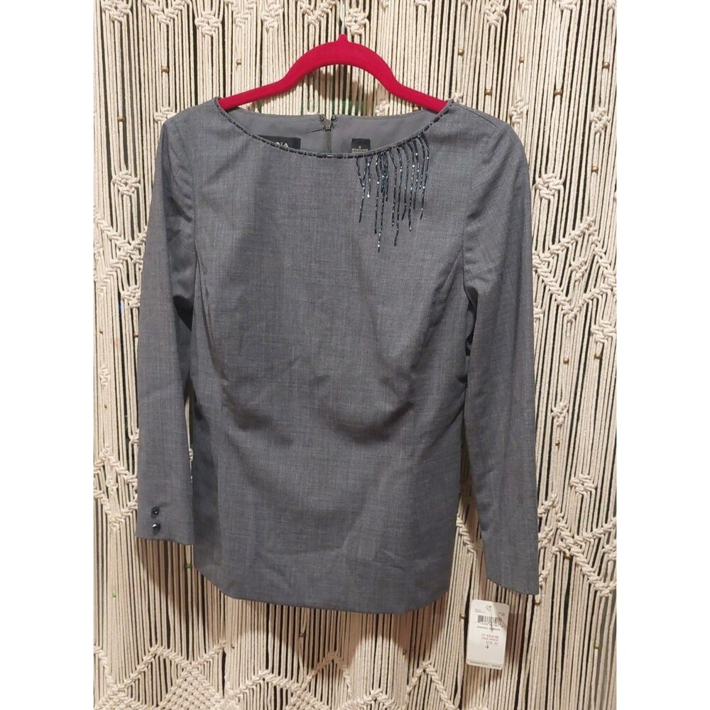 NEW Dana Buchman Elegant Charcoal Gray Wool Blend Top Beaded Sz 4 RSVP $348